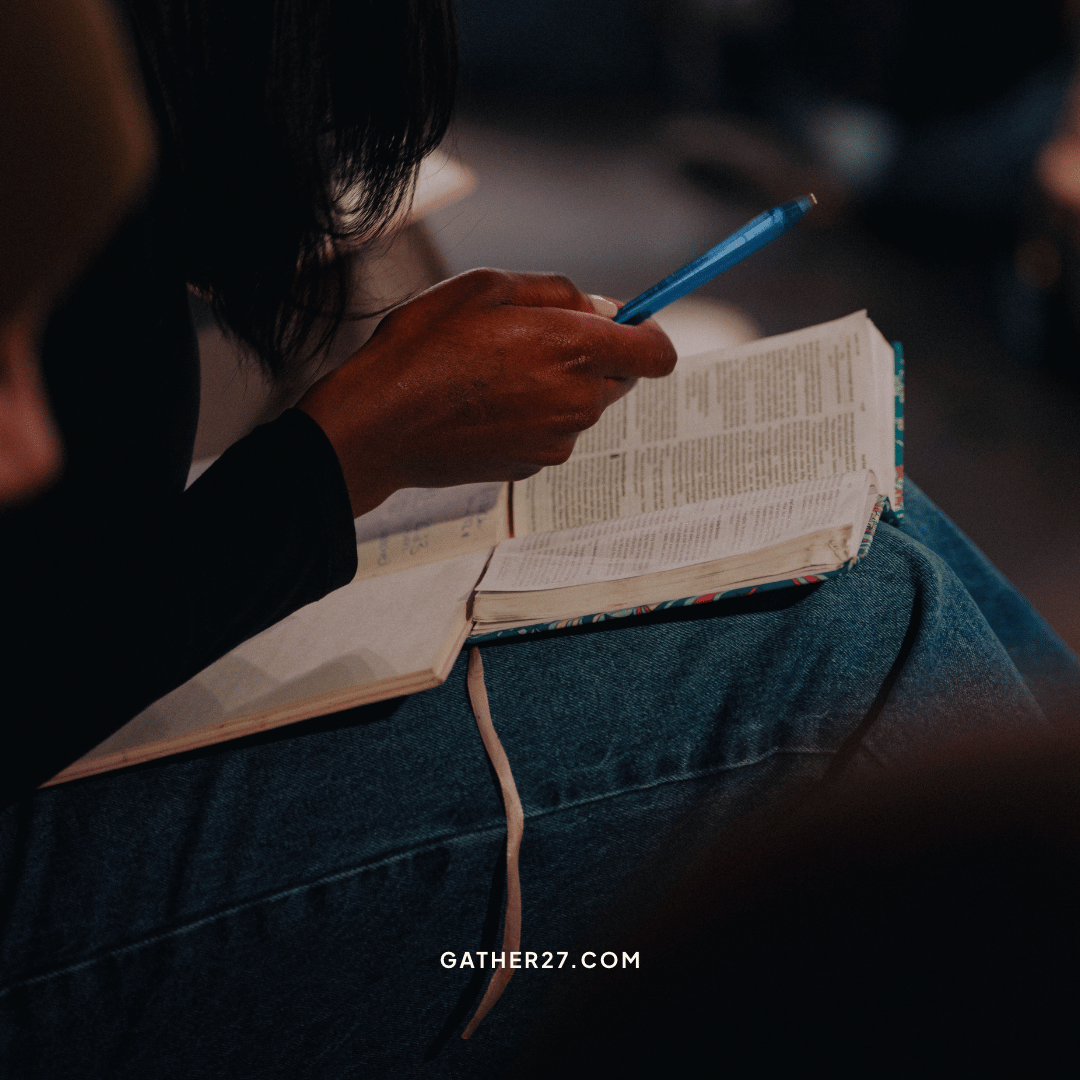 Bible with a pen ready